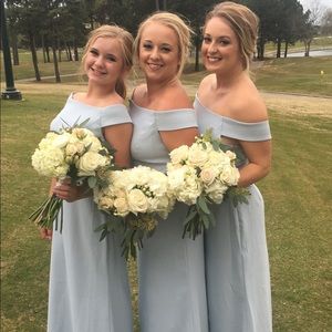 Blue off the shoulder bridesmaids dress
